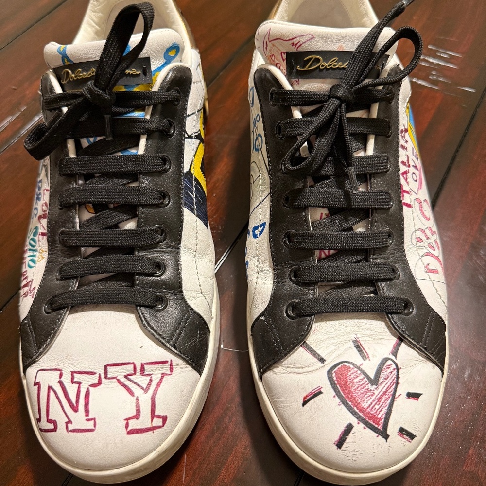 DOLCE & GABBANA MENS PORTOFINO SNEAKERS W GRAFFITI - Picture 2 of 4